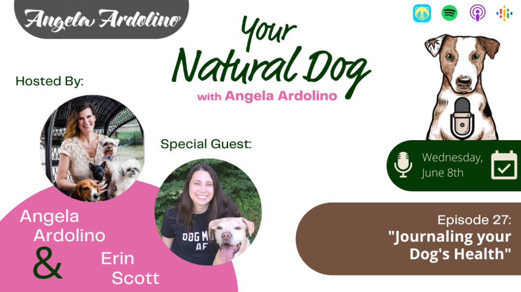 Journal Dog Health on Your Natural Dog Podcast Dog Health Journal Hugs Belly rubs Erin Scott